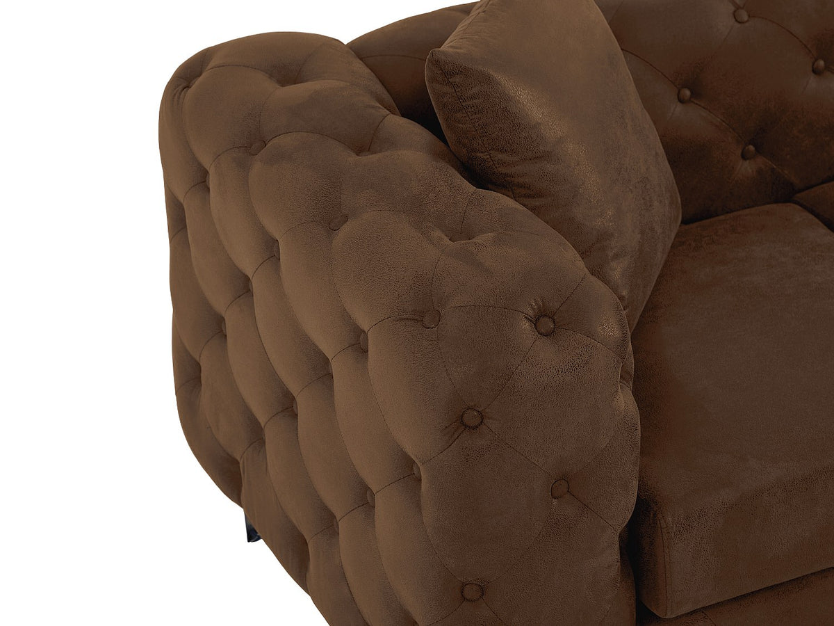 Pieds métal du canapé d'angle chesterfield EDWINA microfibre vieillie