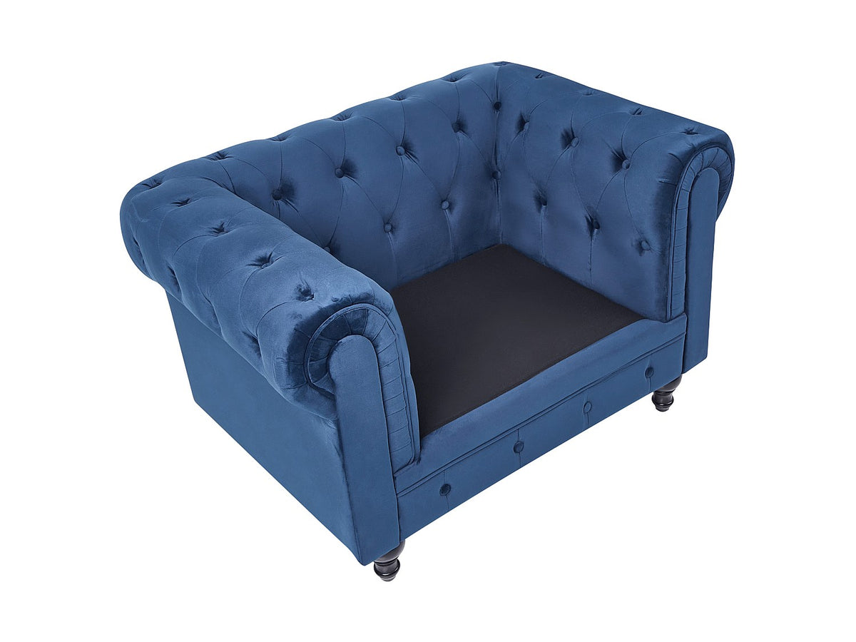 Pieds en bois d'hévéa du fauteuil chesterfield ORWELL bleu cobalt