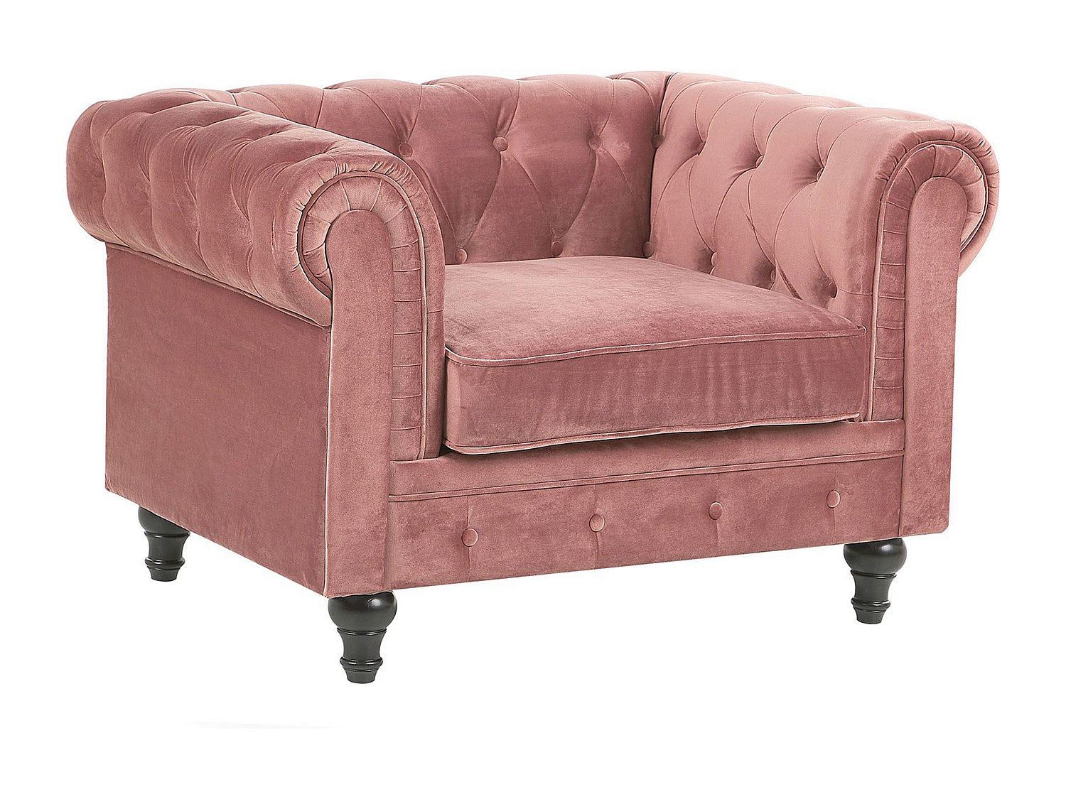 Capitonnage décoratif du fauteuil chesterfield JARVIS en velours rose