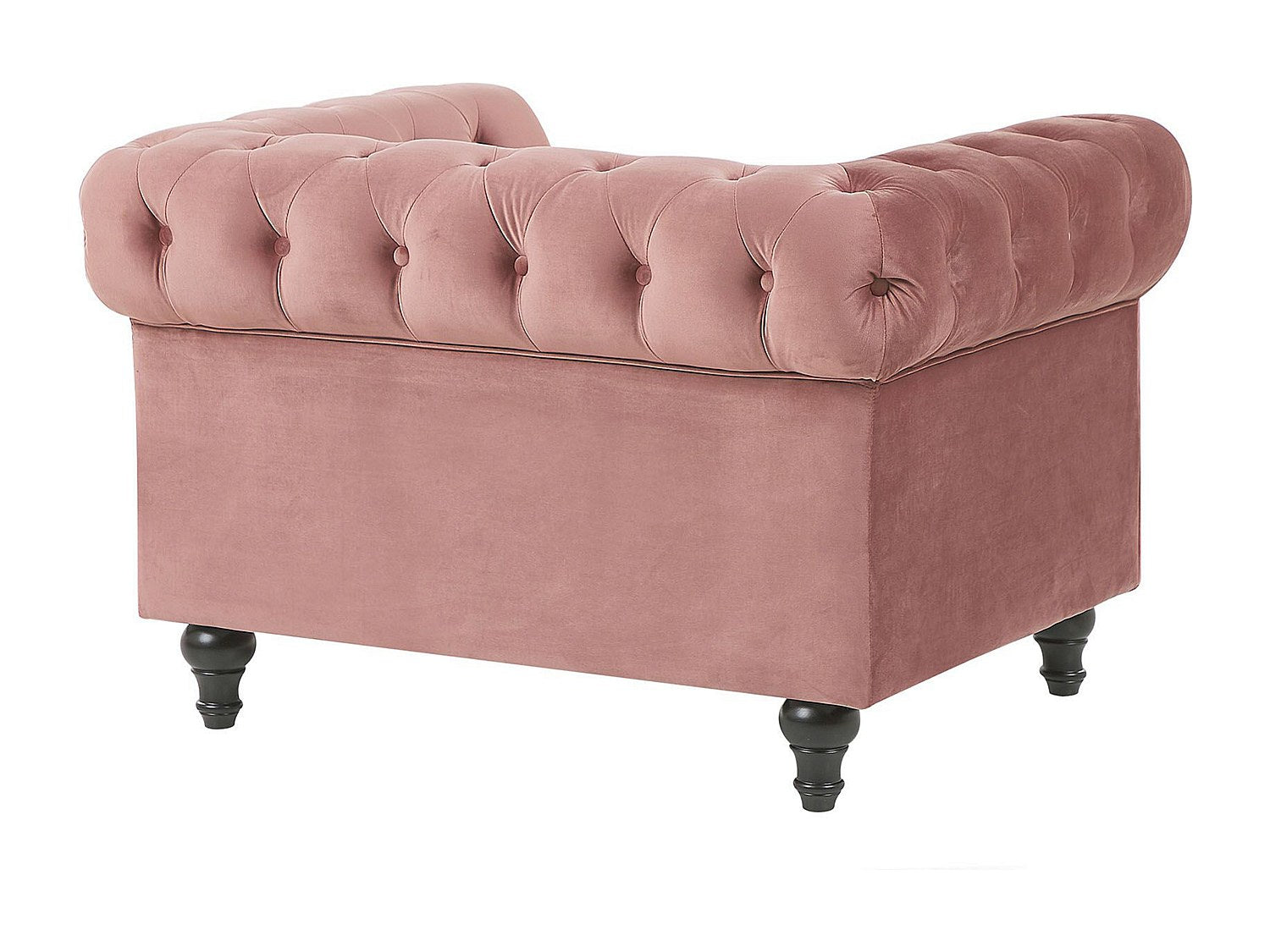 Détail du velours rose pêche du fauteuil chesterfield JARVIS
