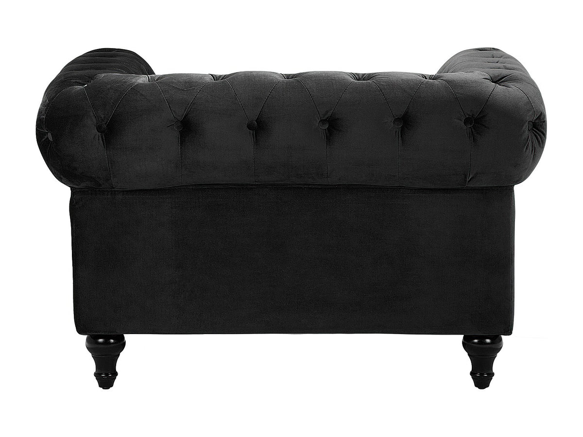 Détail du velours noir du fauteuil chesterfield HASTINGS