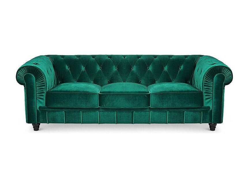 Capitonnage et accoudoirs plissés du canapé chesterfield WINDSOR vert