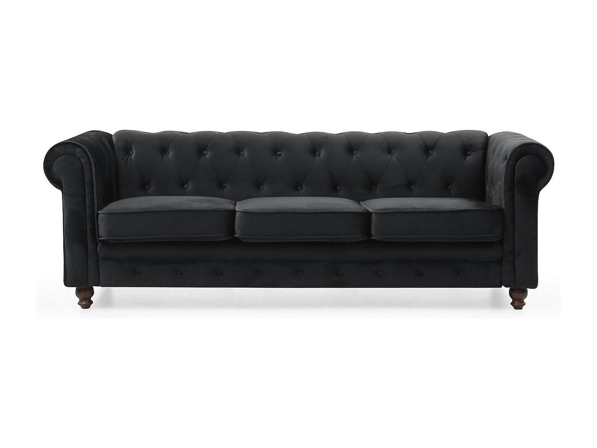 Capitonnage du grand canapé chesterfield WINDSOR 3 places velours noir