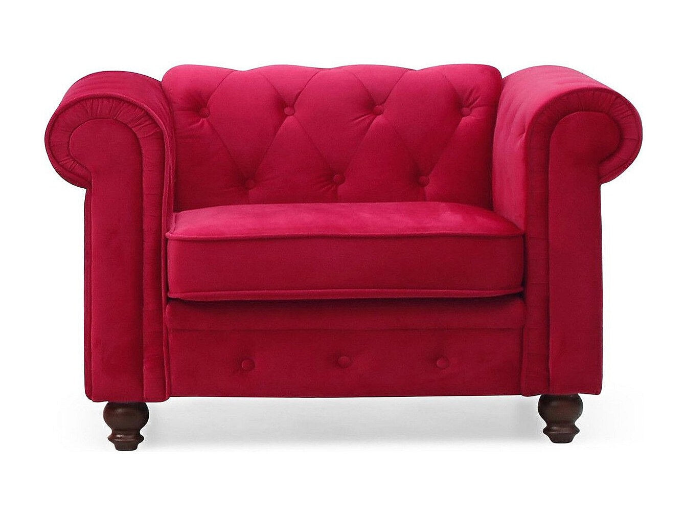 Capitonnage du fauteuil chesterfield DUKE en velours rouge