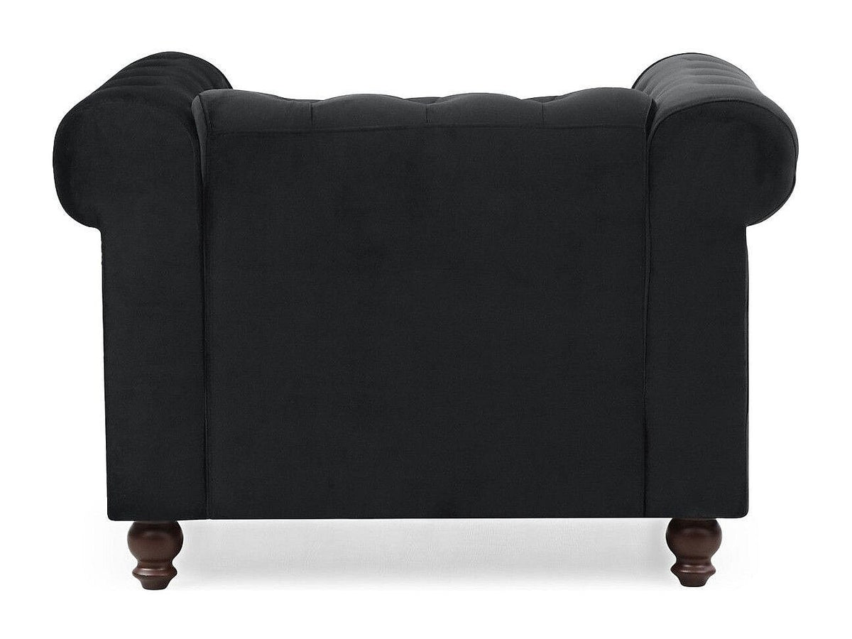 Vue d'ensemble du fauteuil chesterfield DUKE 1 place en velours noir