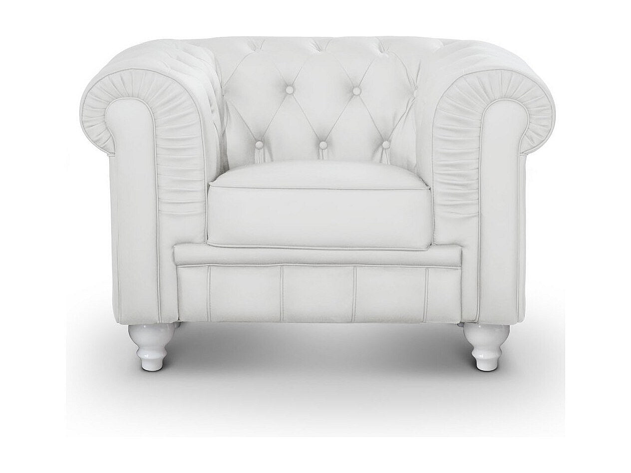 Grand fauteuil chesterfield 1 place en simili cuir blanc - WINDSOR