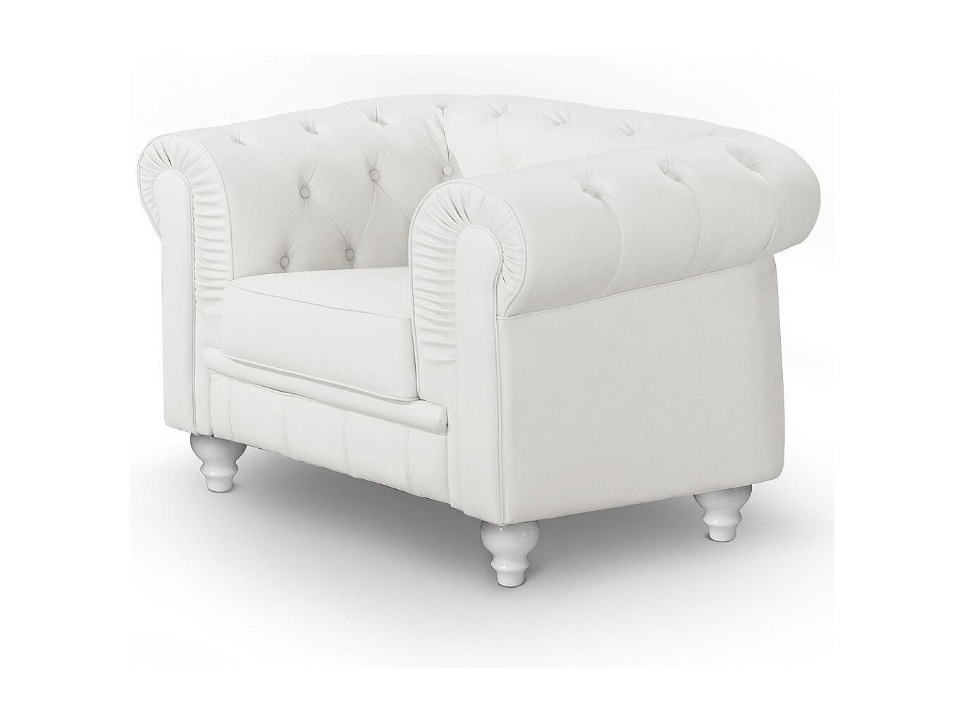 Capitonnage du grand fauteuil chesterfield WINDSOR en simili cuir blanc