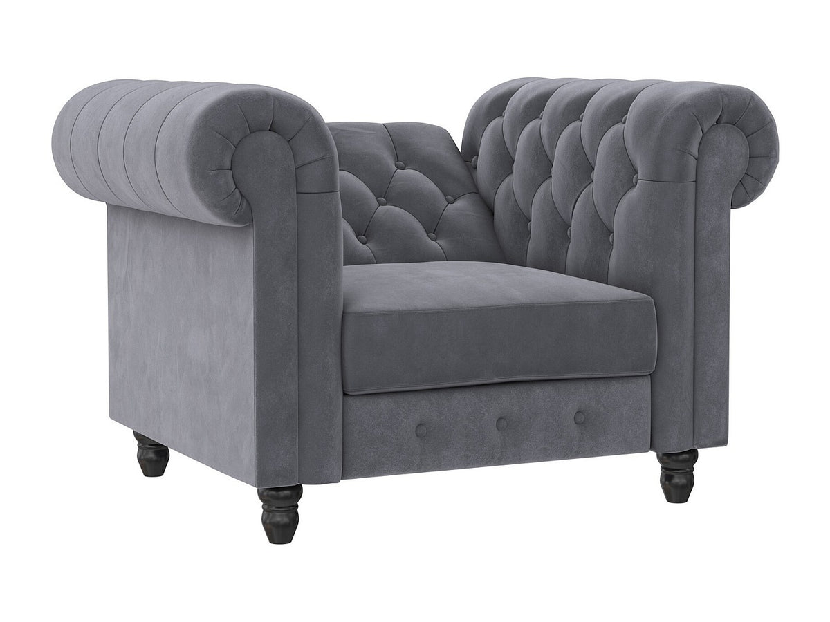 Chaise longue chesterfield FELIX en velours gris vue de profil