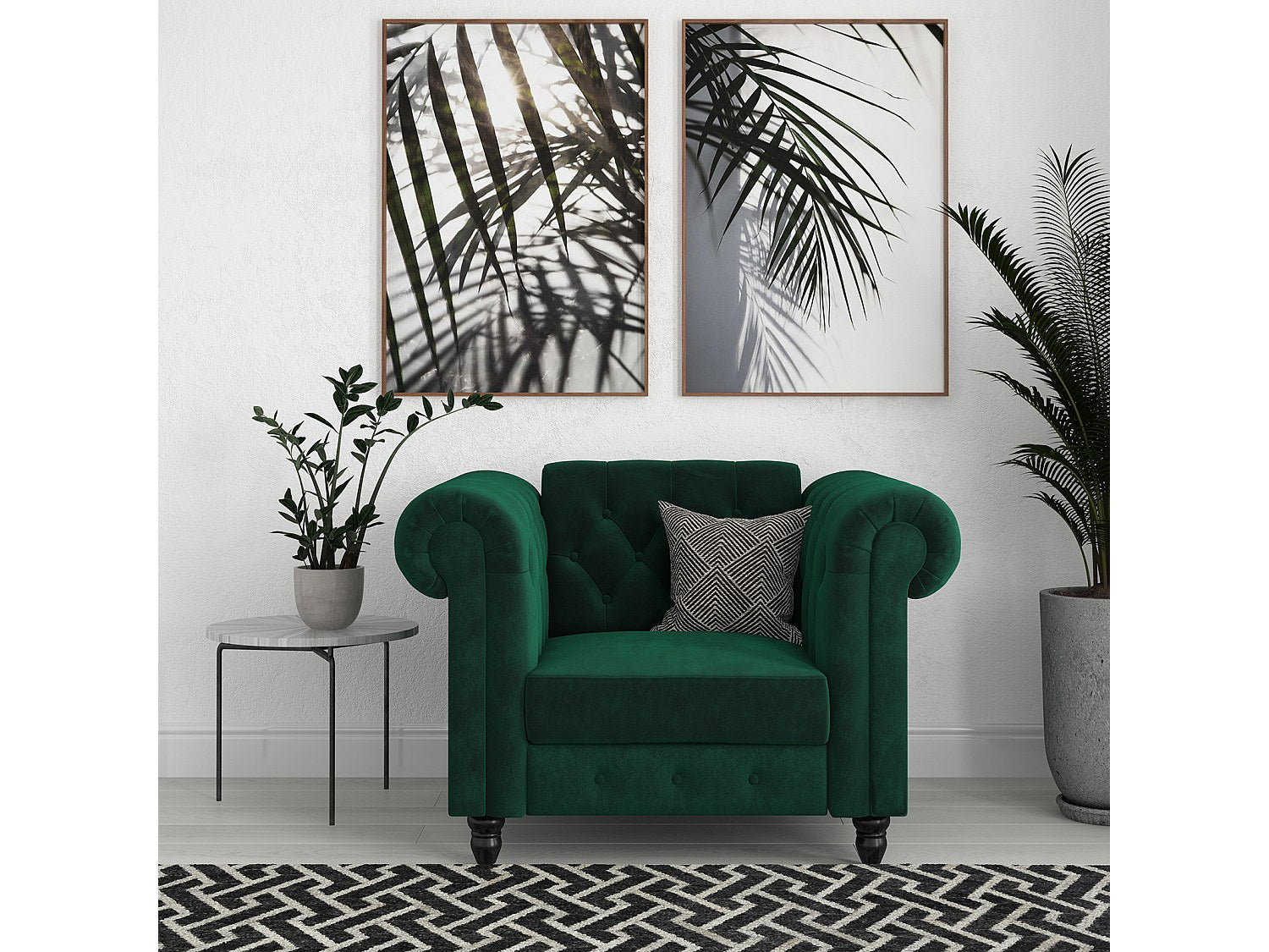 Méridienne chesterfield en velours vert foncé - FELIX