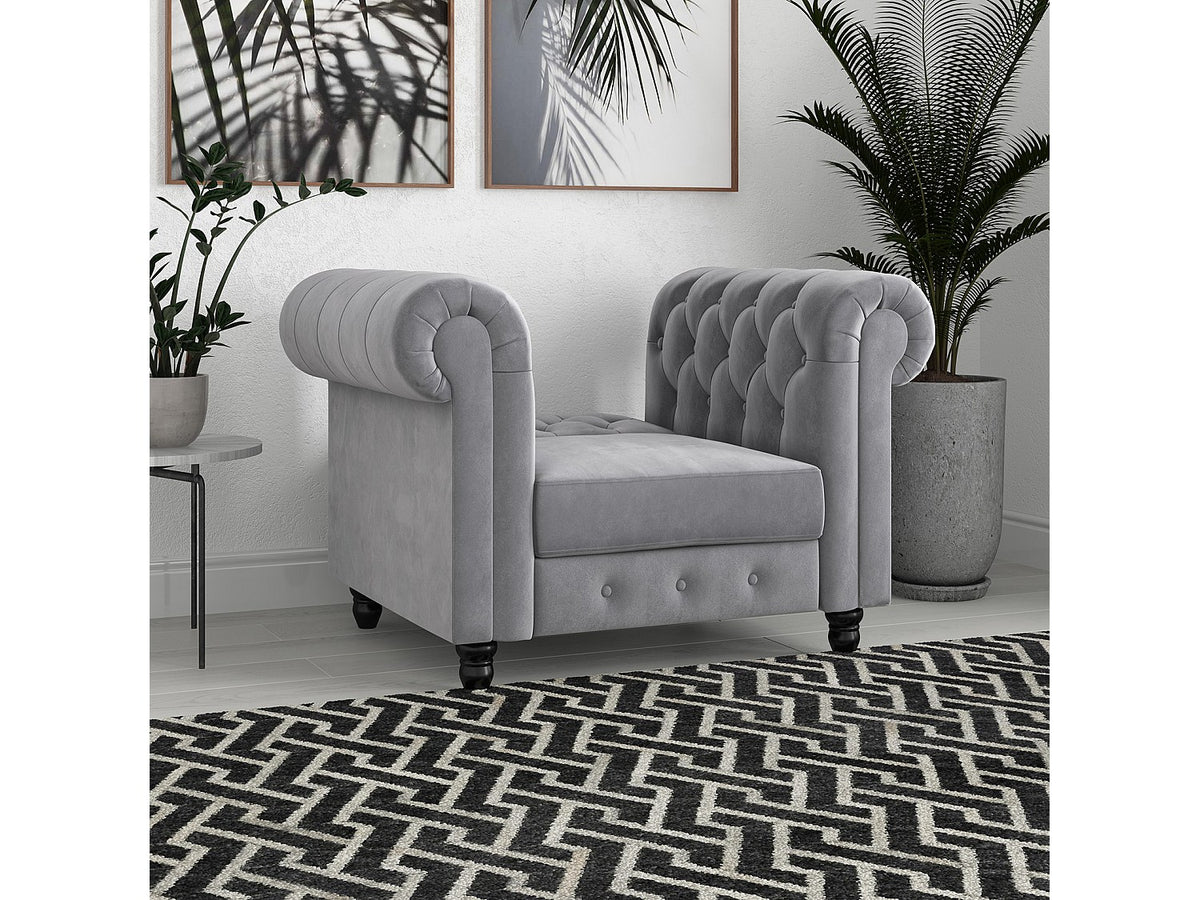 Accoudoirs de la méridienne chesterfield FELIX velours gris clair