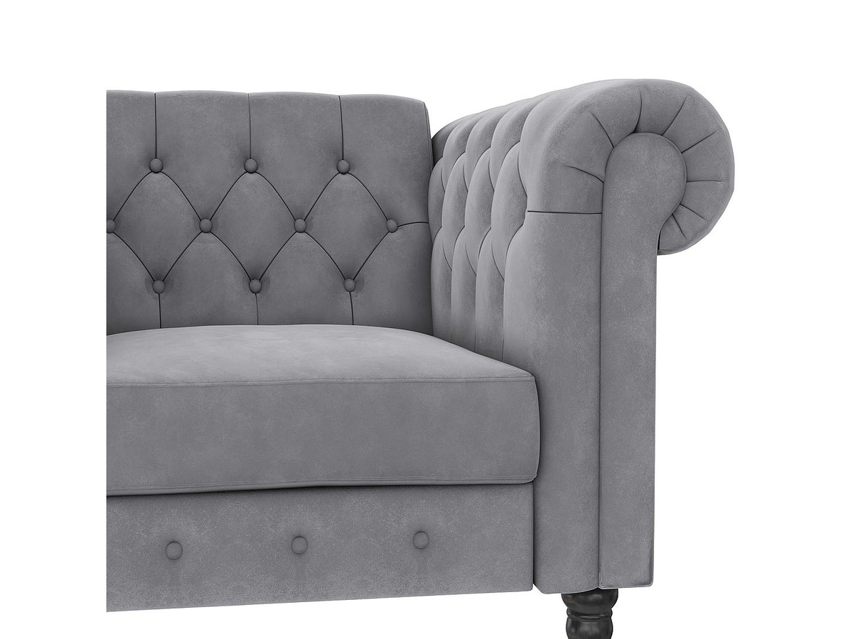 Vue d'ensemble de la méridienne chesterfield FELIX velours gris clair