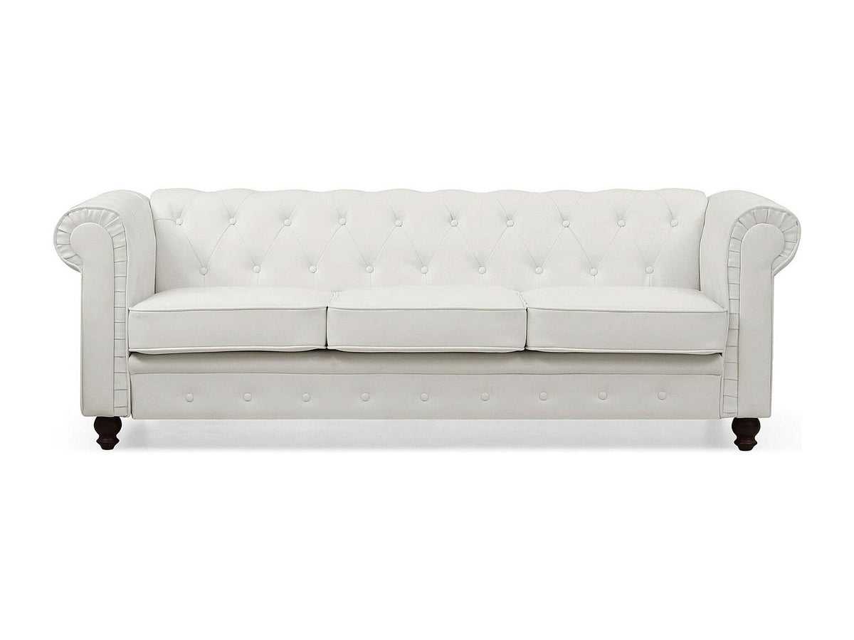 Capitonnage du grand canapé chesterfield WINDSOR 3 places simili blanc
