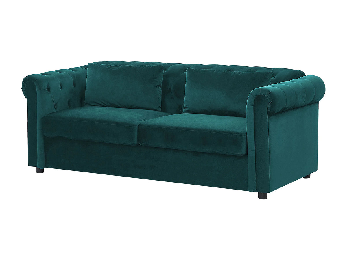 Détail du velours vert émeraude du canapé chesterfield FARADAY