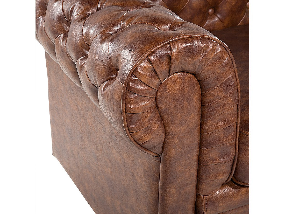 Vue d'ensemble du fauteuil chesterfield vintage HALSTED marron