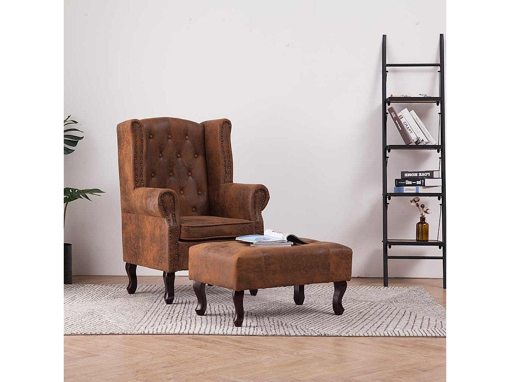 Capitonnage et clous du fauteuil chesterfield FLEMING en simili daim marron
