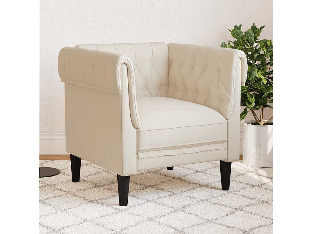 Capitonnage du fauteuil chesterfield LINFIELD en lin crème
