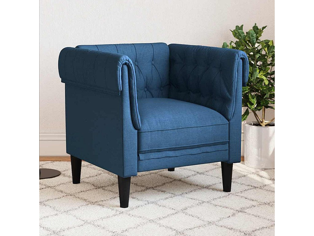 Capitonnage du fauteuil chesterfield COLBY en tissu bleu