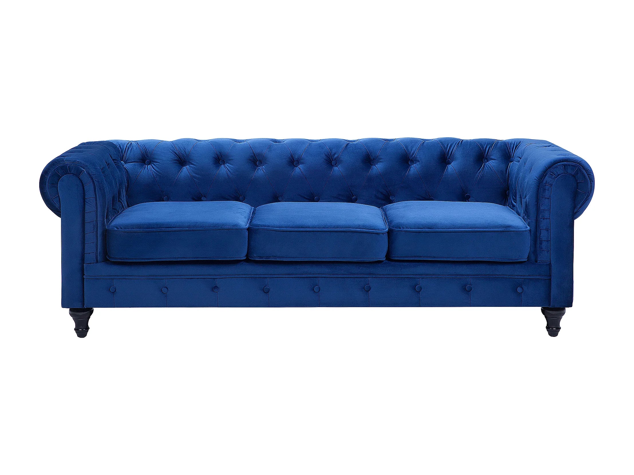 Détail du velours bleu cobalt du canapé chesterfield ONSLOW