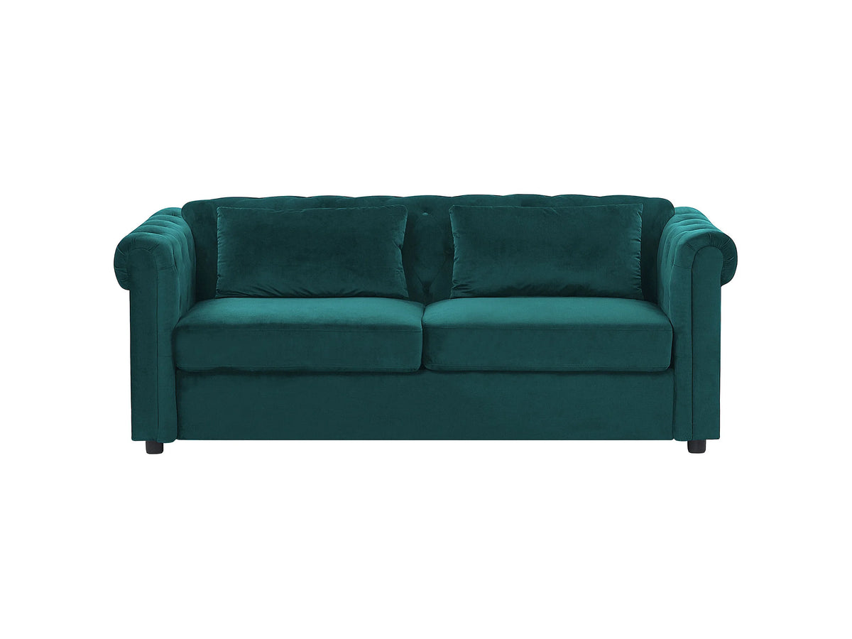 Vue d'ensemble du canapé chesterfield convertible FARADAY 3 places vert