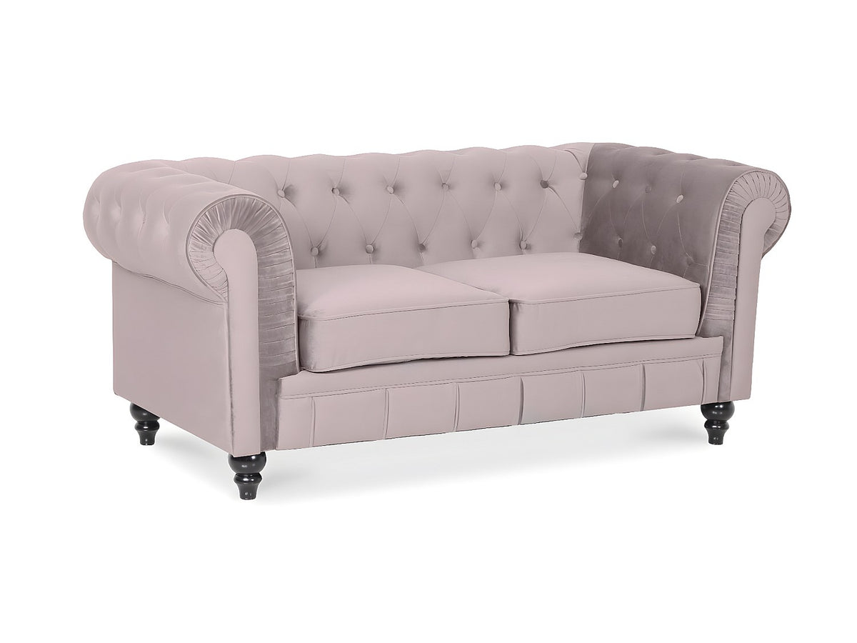 Vue d'ensemble du canapé chesterfield ALTESSE 2 places velours taupe