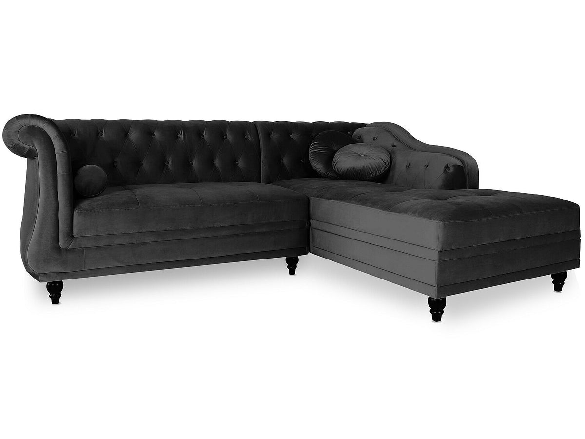 Capitonnage du canapé d'angle chesterfield EMPIRE en velours noir