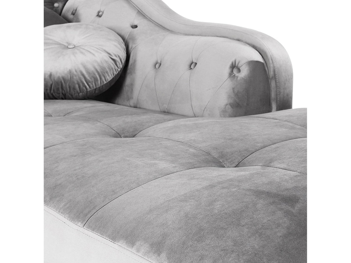 Vue d'ensemble du canapé d'angle droit chesterfield EMPIRE argenté