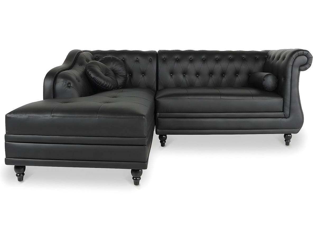 Vue d'ensemble du canapé d'angle gauche chesterfield EMPIRE noir