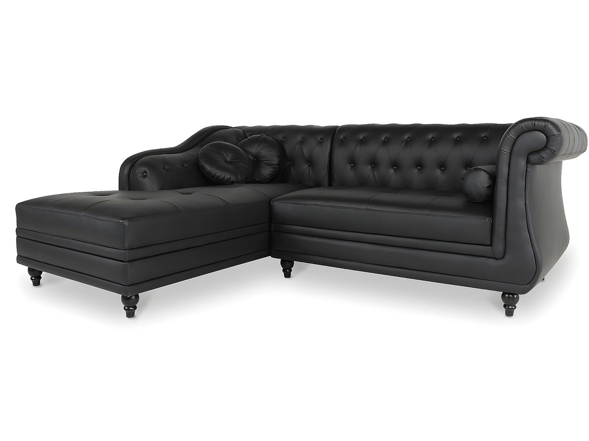 Capitonnage du canapé d'angle chesterfield EMPIRE simili noir