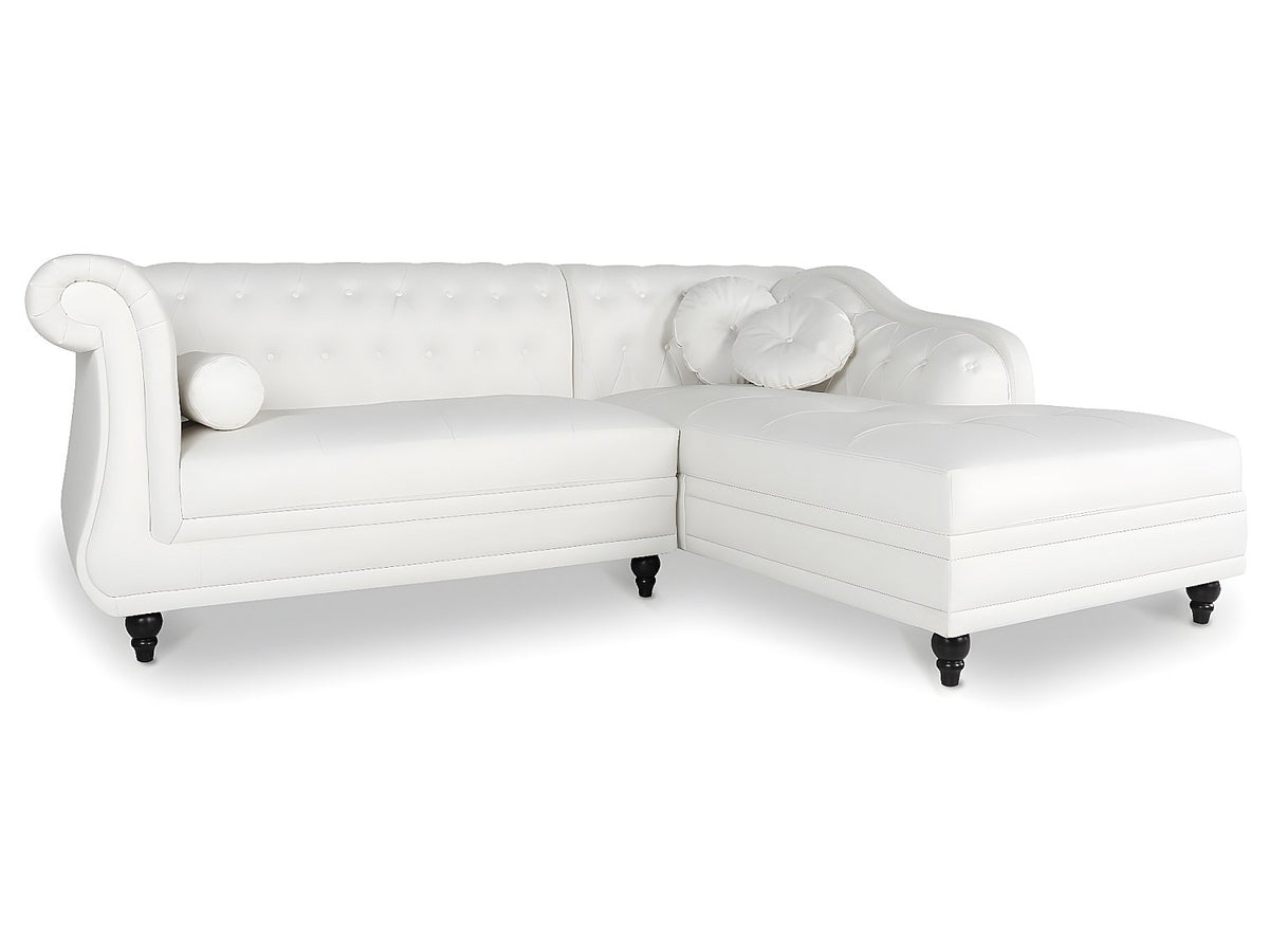 Capitonnage et méridienne du canapé d'angle chesterfield EMPIRE blanc