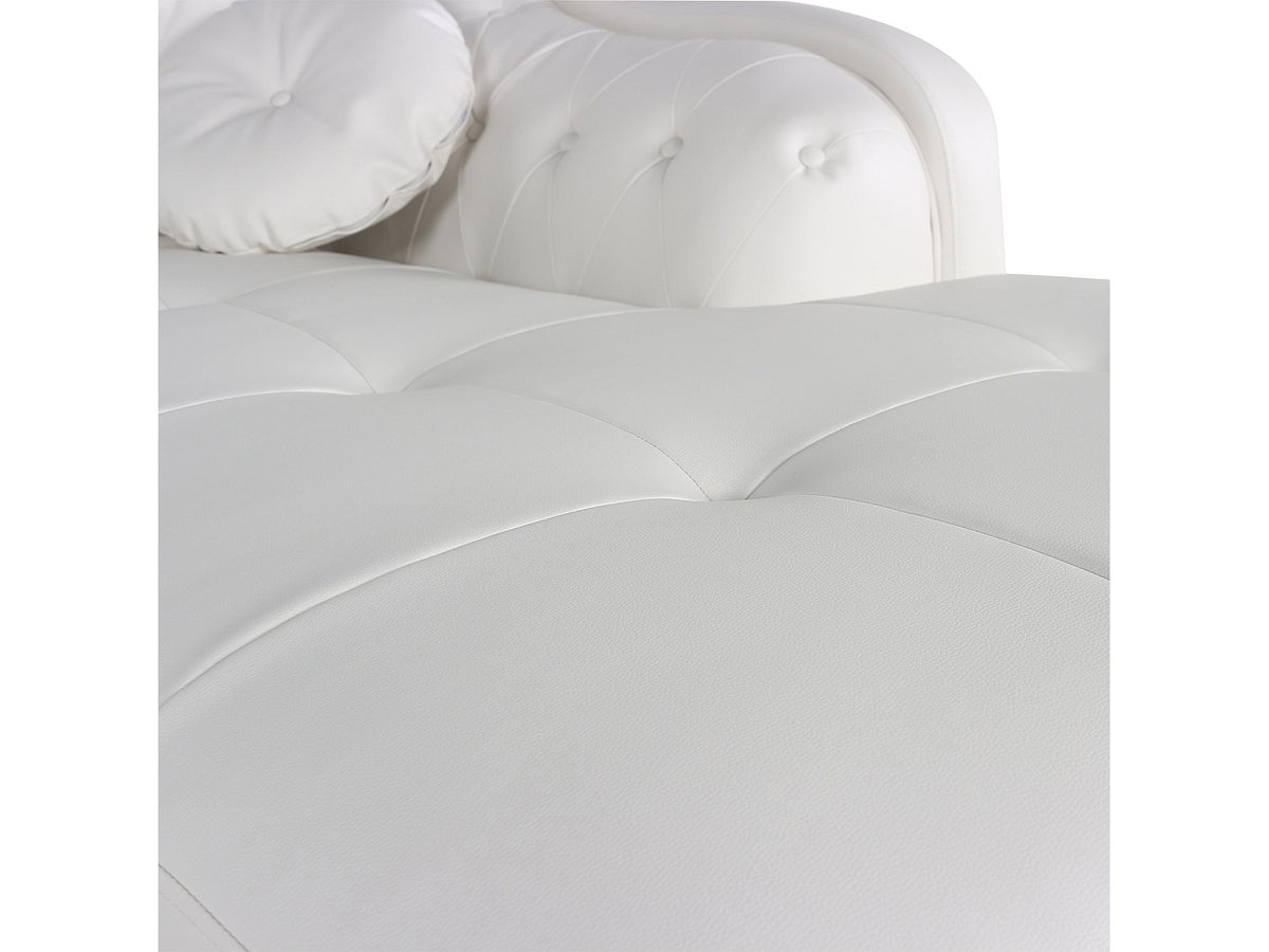 Vue d'ensemble du canapé d'angle droit chesterfield EMPIRE en simili blanc