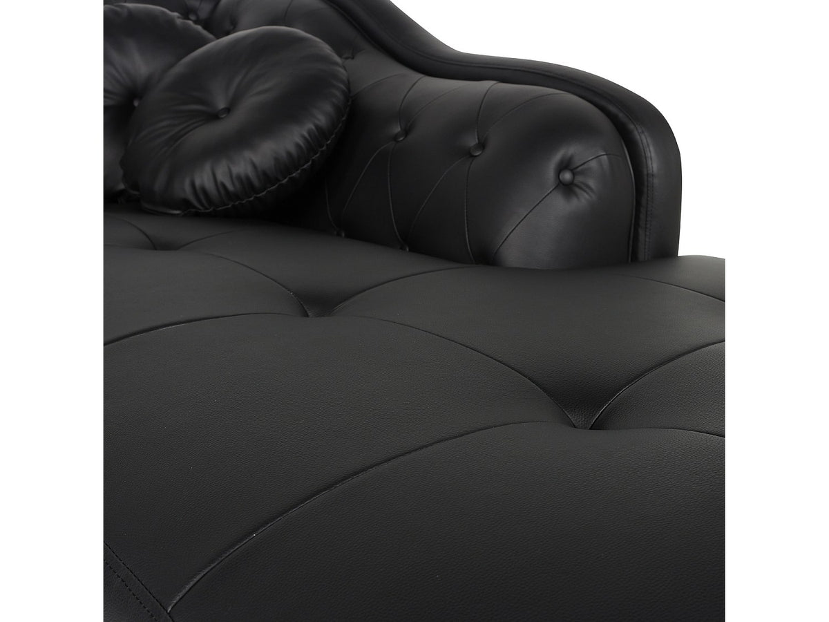 Vue d'ensemble du canapé d'angle droit chesterfield EMPIRE en simili noir