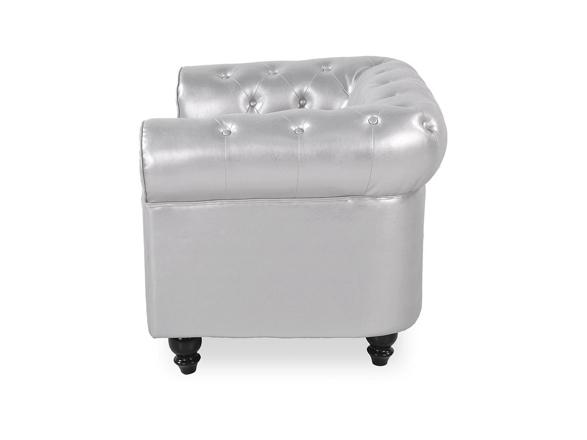 Vue d'ensemble du fauteuil chesterfield REGENCY en simili cuir argenté