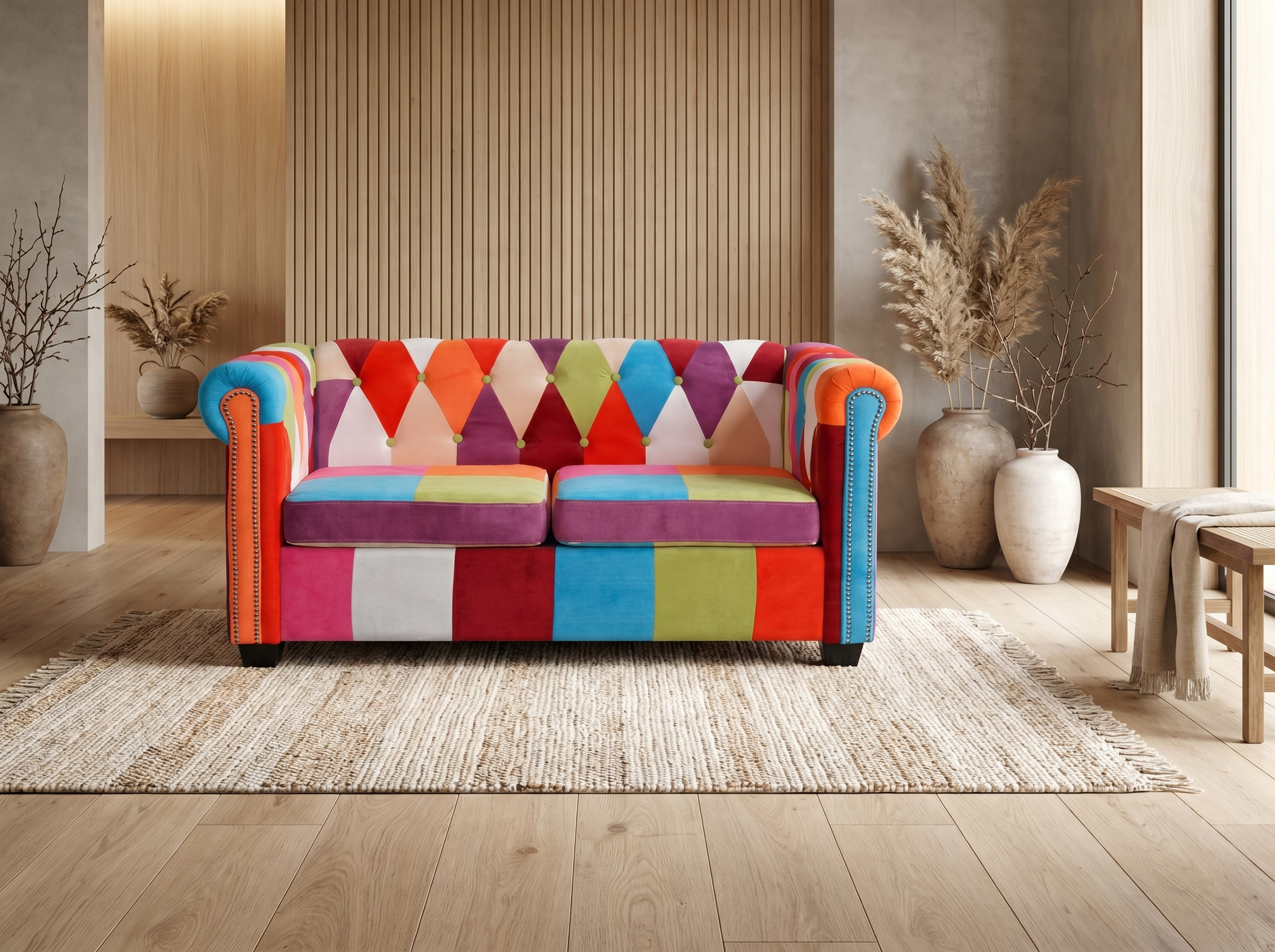 Canapé chesterfield 2 places en tissu multicolore - OXFORD