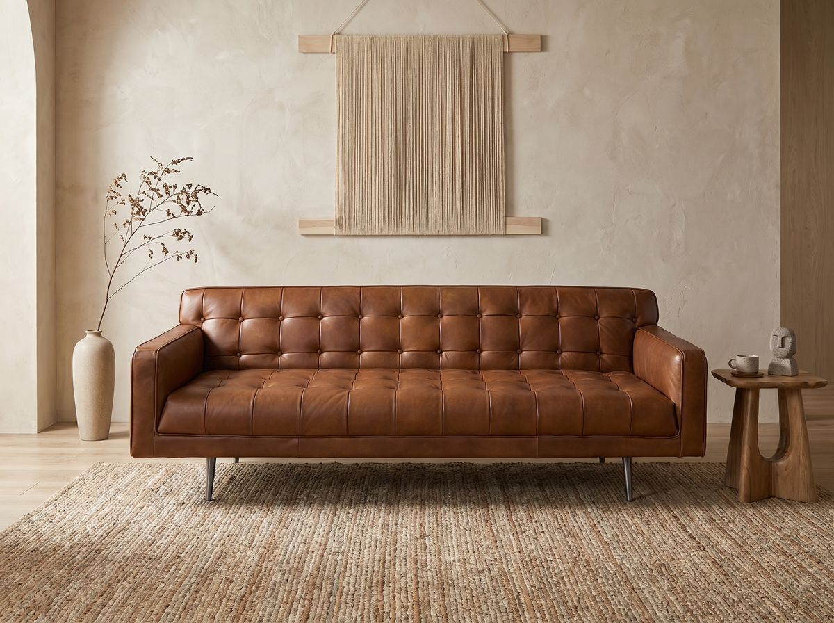 Canapé chesterfield vintage 3 places en cuir de vachette marron foncé - ANGEL CERDA