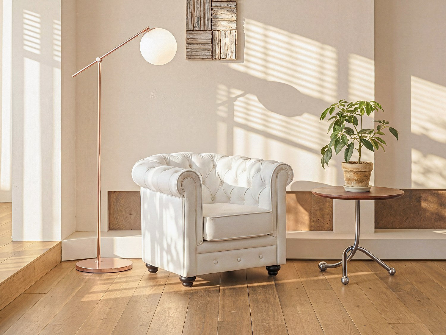 Fauteuil chesterfield 1 place en simili cuir blanc - IRVING