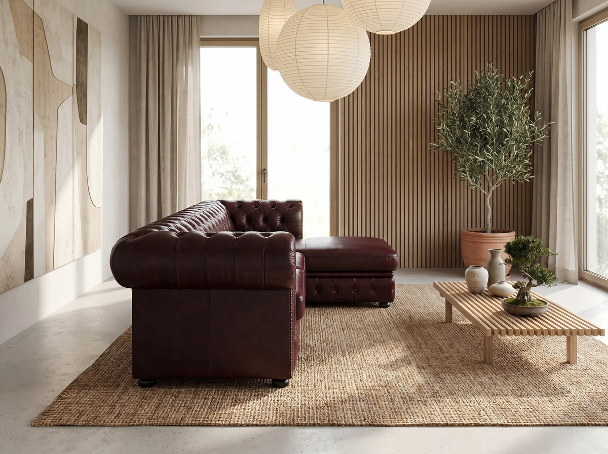 Méridienne du canapé d'angle gauche chesterfield BRENTON chocolat