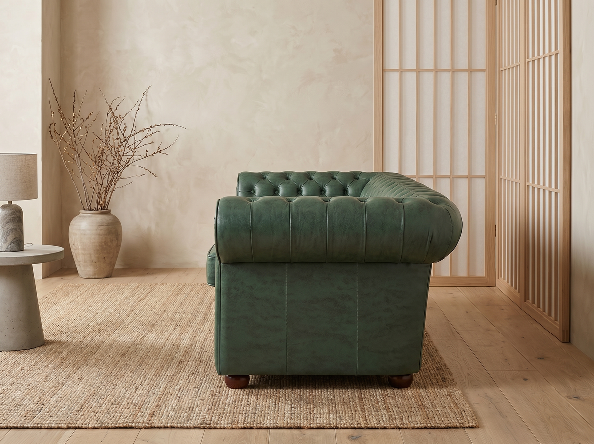 Accoudoirs arrondis du canapé chesterfield BRAMPTON vert