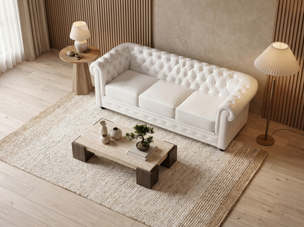 Accoudoirs arrondis du canapé chesterfield IRVING blanc